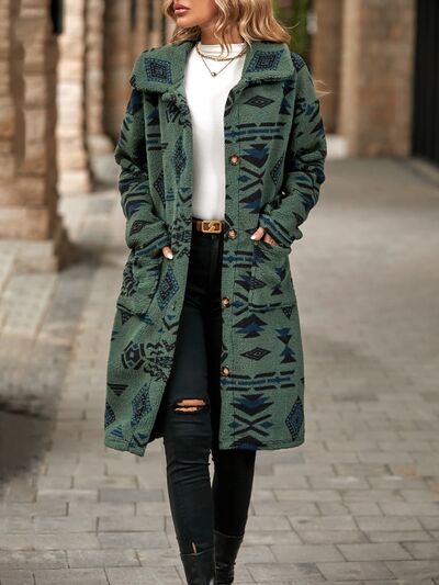Geometric Pocketed Dropped Shoulder Coat Luvéillé