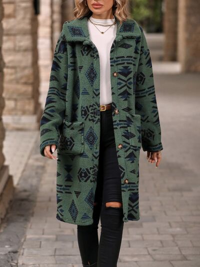 Geometric Pocketed Dropped Shoulder Coat Luvéillé