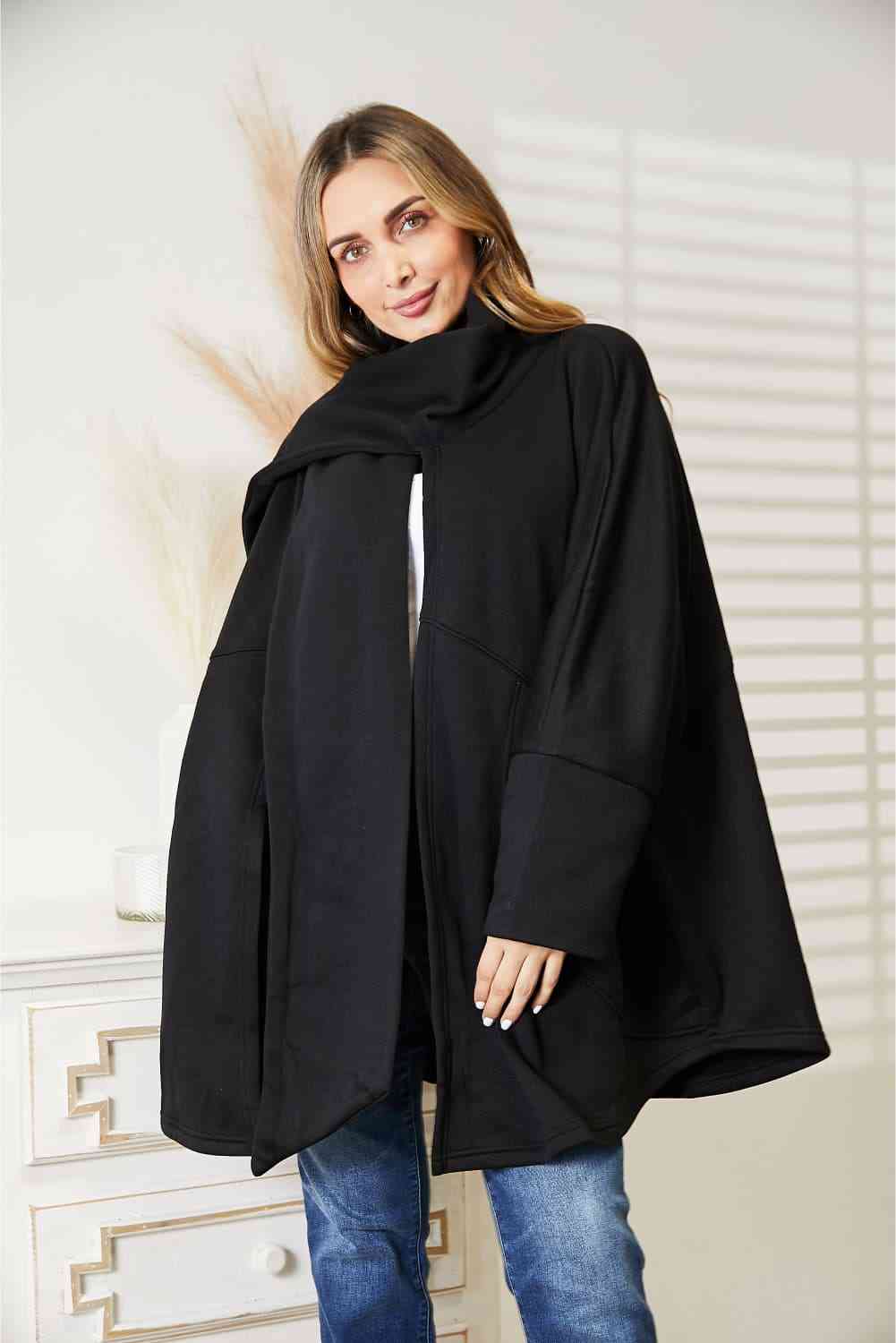 HEYSON Full Size Open Front Cardigan with Scarf Design Luvéillé