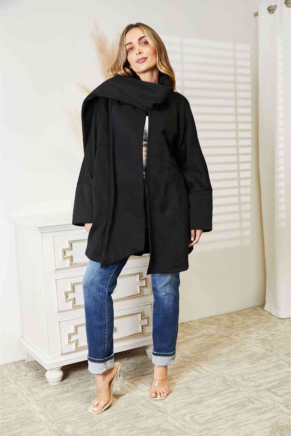 HEYSON Full Size Open Front Cardigan with Scarf Design Luvéillé