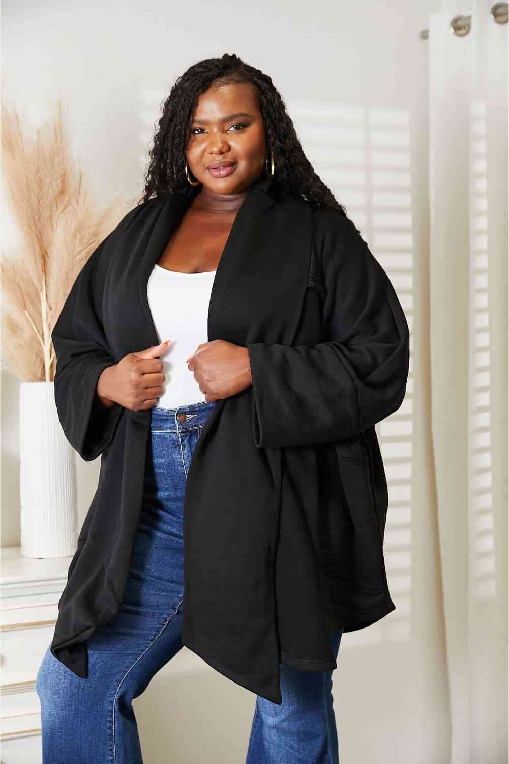 HEYSON Full Size Open Front Cardigan with Scarf Design Luvéillé
