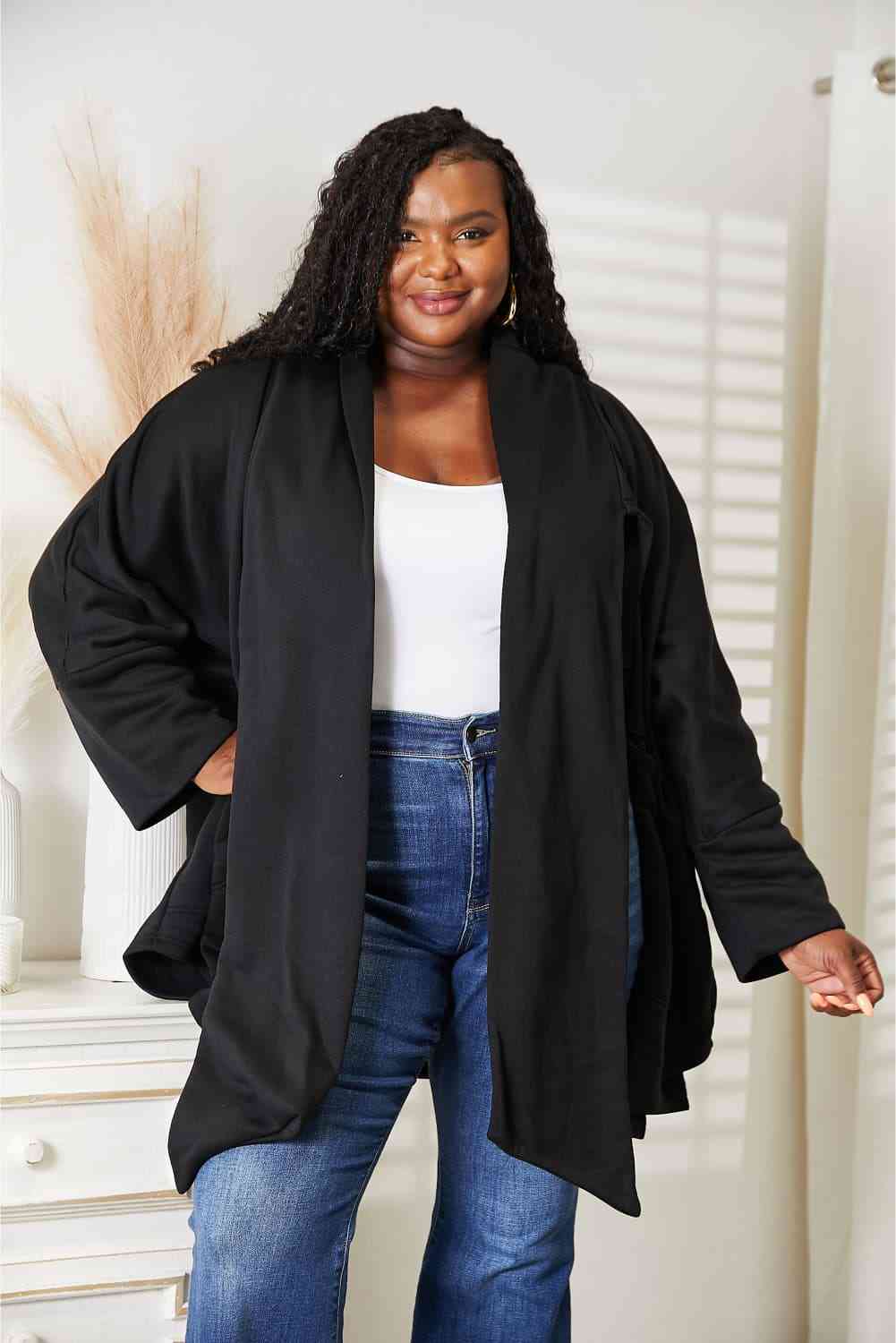 HEYSON Full Size Open Front Cardigan with Scarf Design Luvéillé
