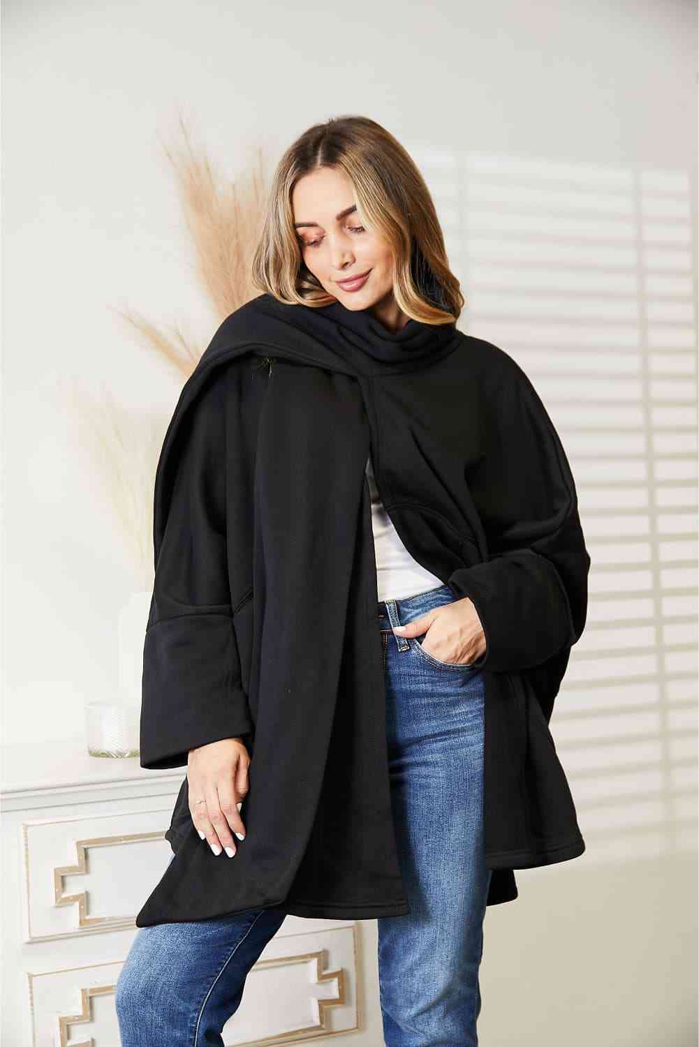 HEYSON Full Size Open Front Cardigan with Scarf Design Luvéillé