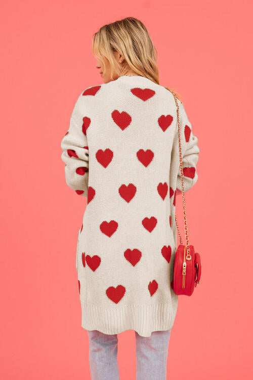 Heart Graphic Open Front Cardigan with Pockets Luvéillé