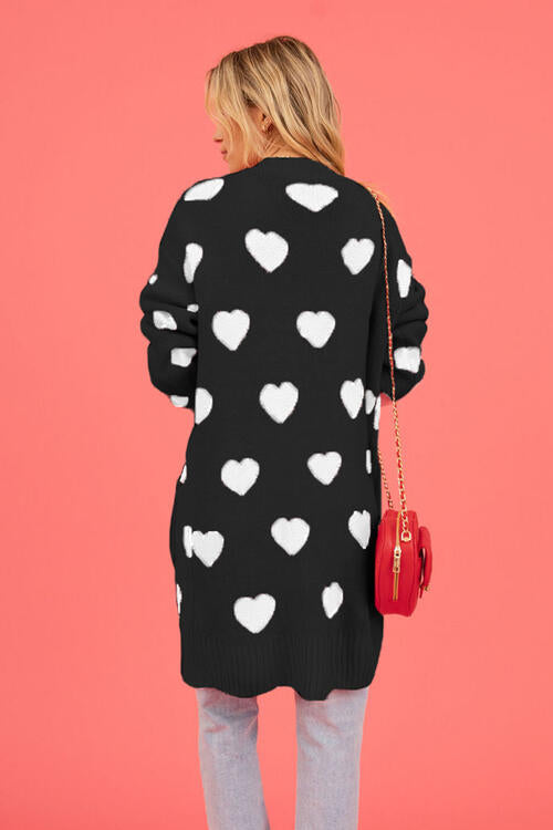 Heart Graphic Open Front Cardigan with Pockets Luvéillé