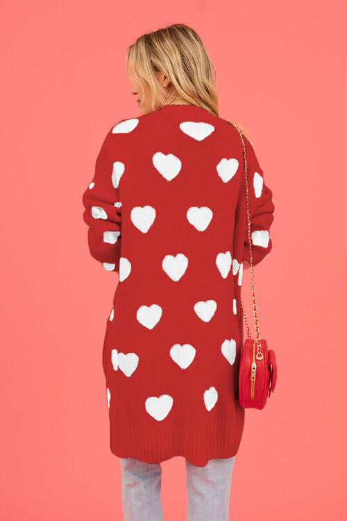 Heart Graphic Open Front Cardigan with Pockets Luvéillé