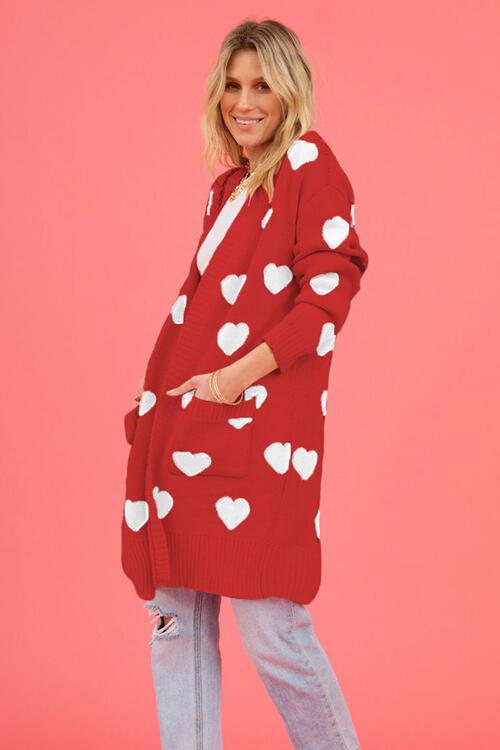 Heart Graphic Open Front Cardigan with Pockets Luvéillé