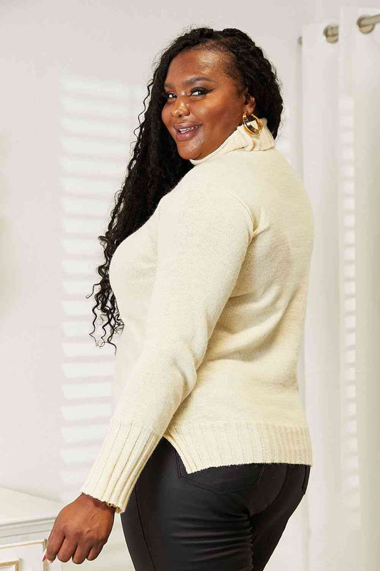 Heimish Full Size Long Sleeve Turtleneck Sweater with Side Slit Luvéillé