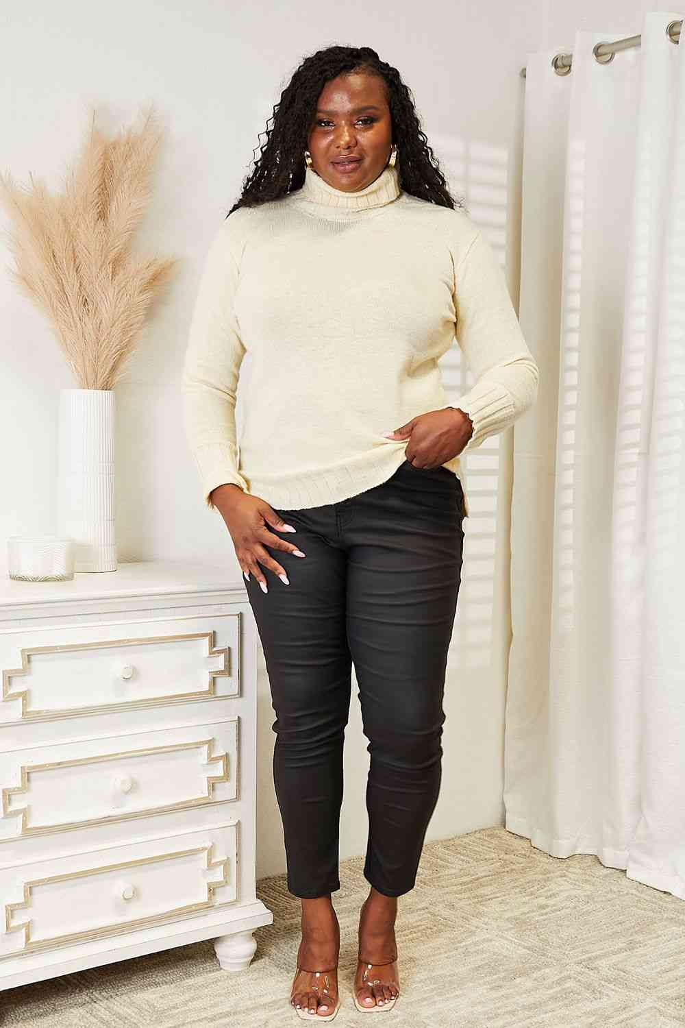 Heimish Full Size Long Sleeve Turtleneck Sweater with Side Slit Luvéillé