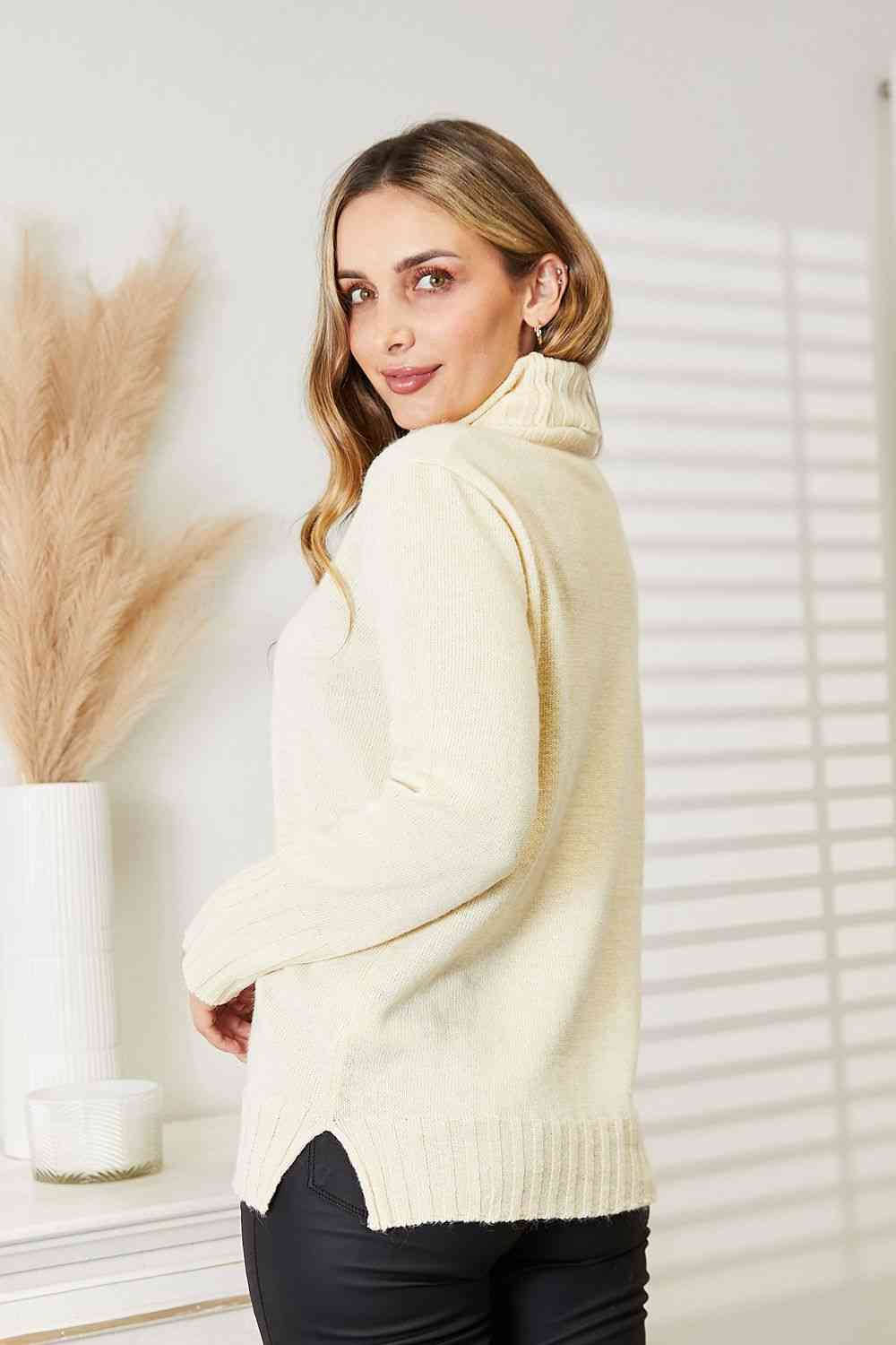 Heimish Full Size Long Sleeve Turtleneck Sweater with Side Slit Luvéillé