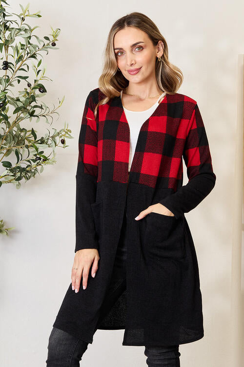 Heimish Full Size Plaid Open Front Cardigan Luvéillé