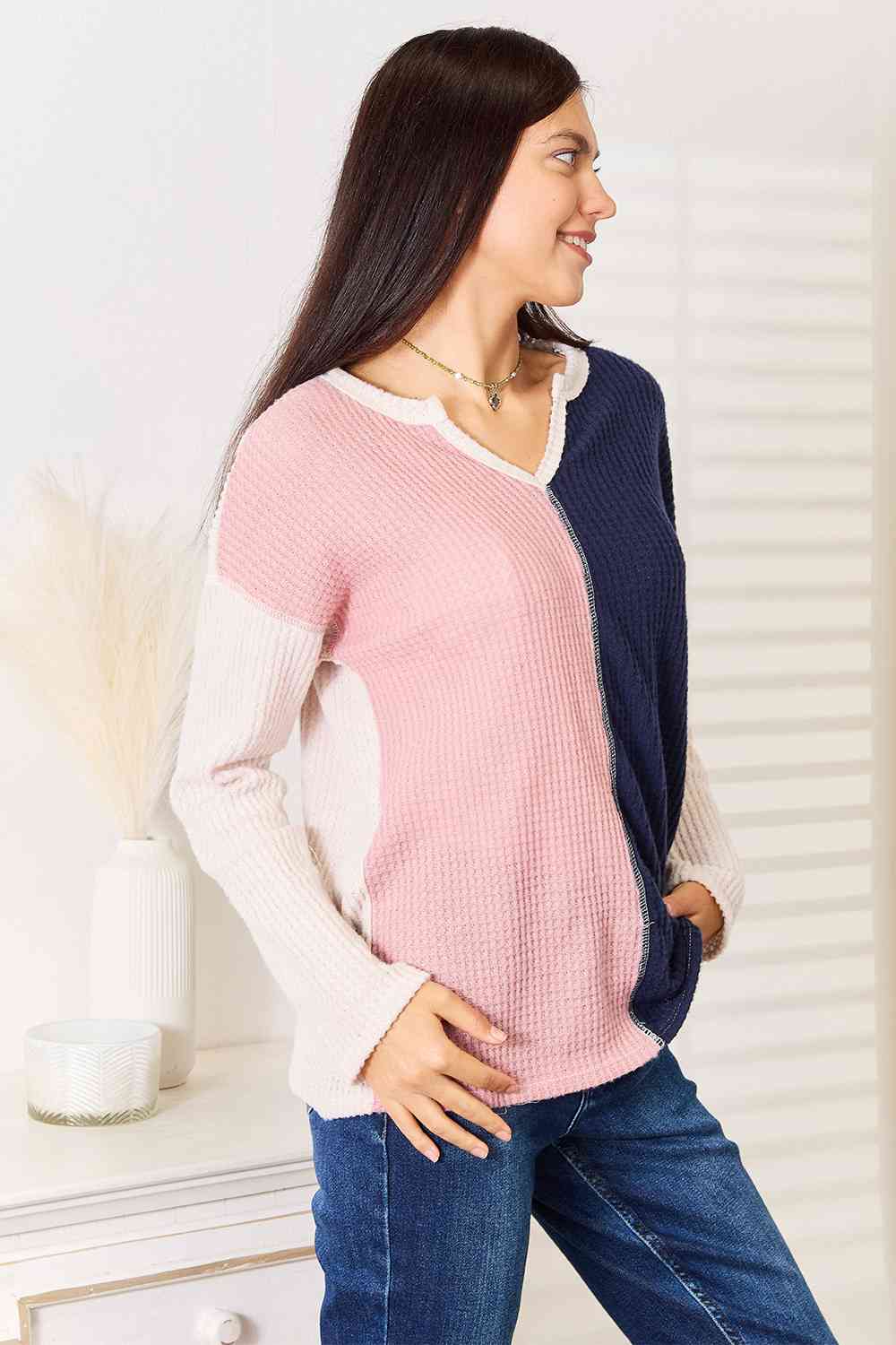 Heimish Full Size Solid Color Block Contrast Top Luvéillé