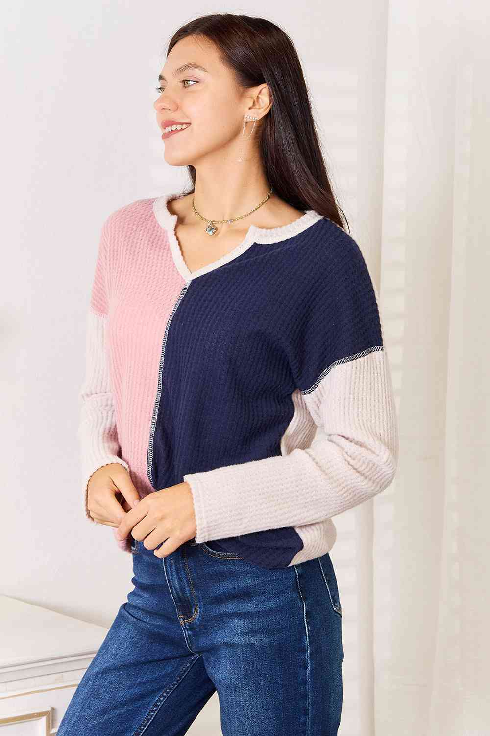 Heimish Full Size Solid Color Block Contrast Top Luvéillé