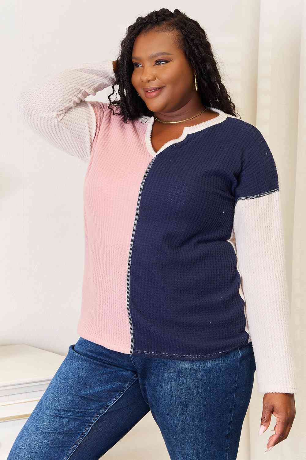 Heimish Full Size Solid Color Block Contrast Top Luvéillé