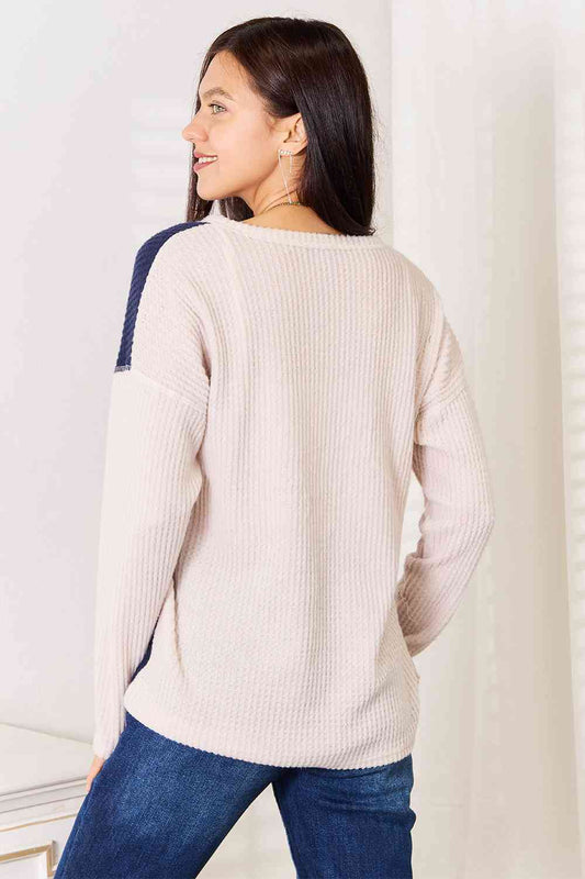 Heimish Full Size Solid Color Block Contrast Top Luvéillé