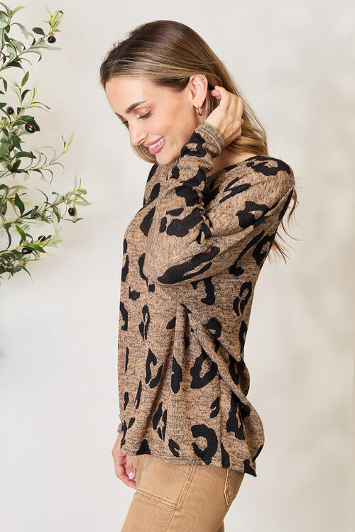 Hopely Full Size Leopard V-Neck Long Sleeve T-Shirt Luvéillé
