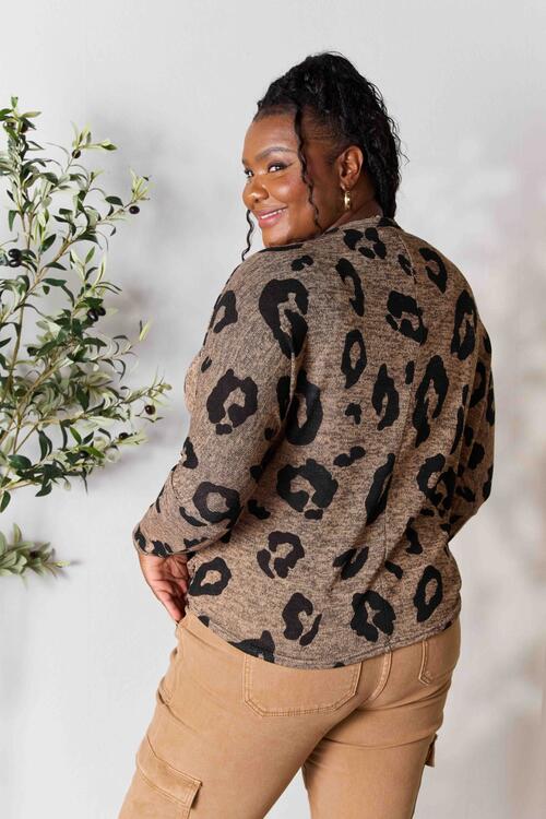 Hopely Full Size Leopard V-Neck Long Sleeve T-Shirt Luvéillé