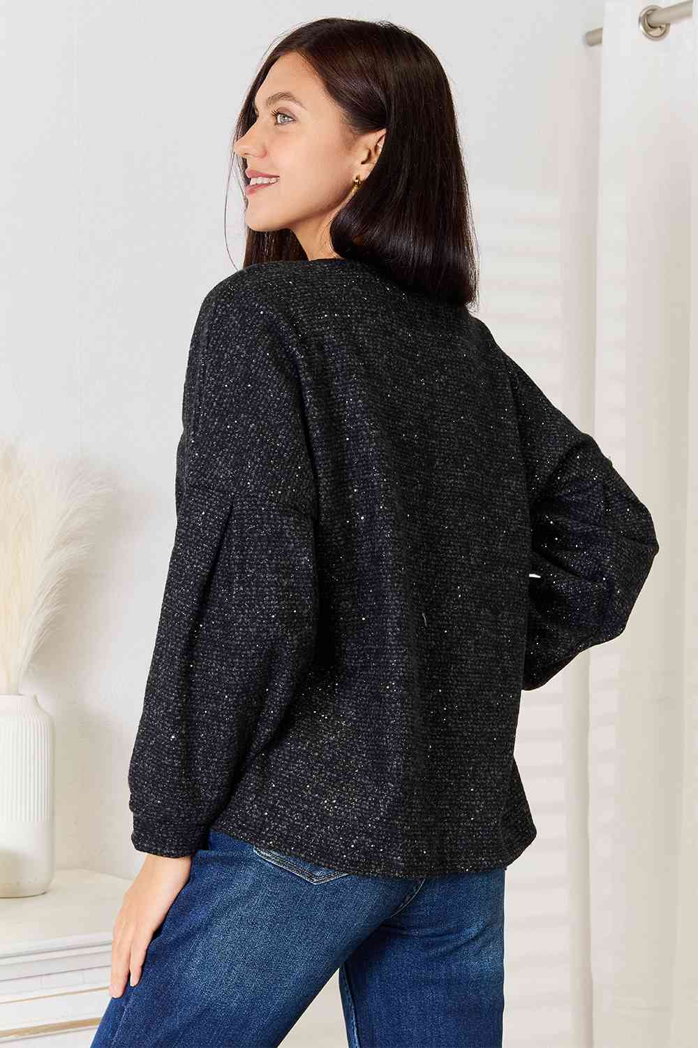 Jade By Jane Full Size Boat Neck Glitter Long Sleeve Top Luvéillé