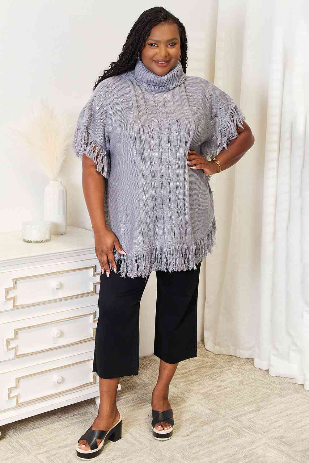 Justin Taylor Turtle Neck Fringe Poncho Luvéillé