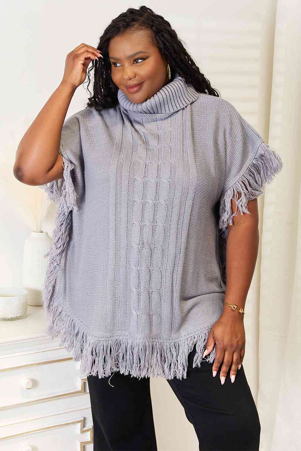 Justin Taylor Turtle Neck Fringe Poncho Luvéillé