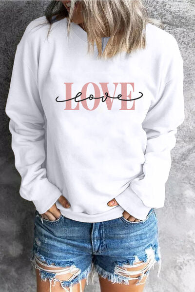 LOVE Round Neck Dropped Shoulder Sweatshirt Luvéillé