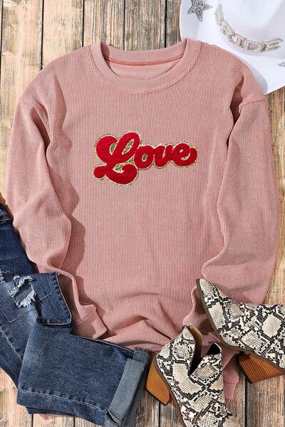 LOVE Round Neck Dropped Shoulder Sweatshirt Luvéillé