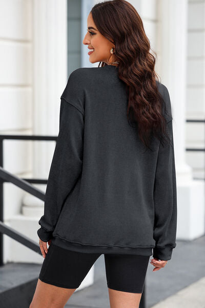 LOVE Round Neck Dropped Shoulder Sweatshirt Luvéillé