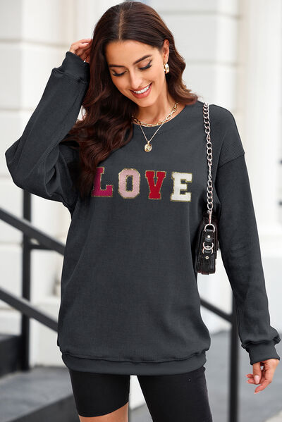 LOVE Round Neck Dropped Shoulder Sweatshirt Luvéillé