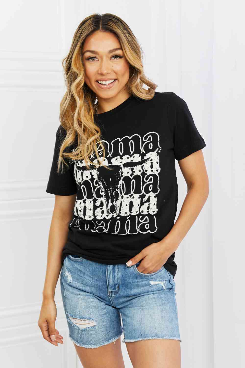 MineB Mama Full Size Graphic Tee in Black Luvéillé