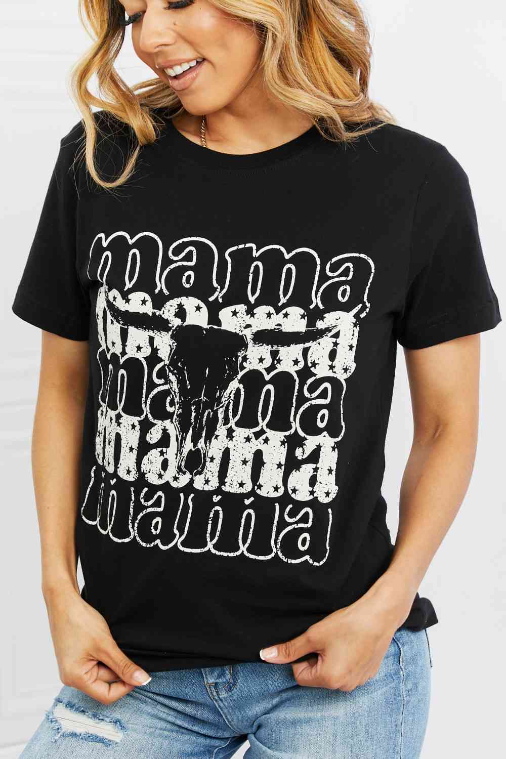 MineB Mama Full Size Graphic Tee in Black Luvéillé