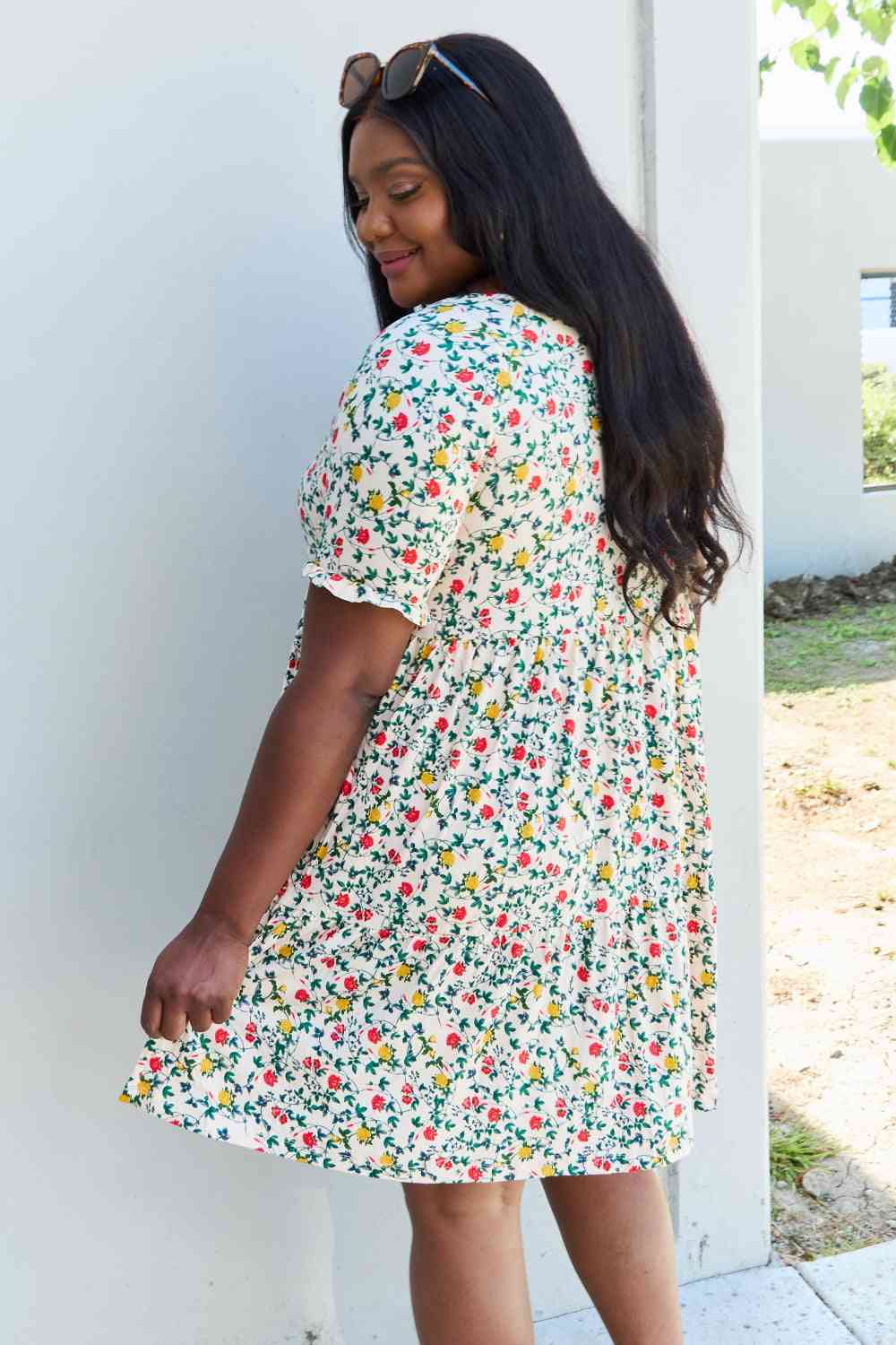 Ninexis Follow Me Full Size V-Neck Ruffle Sleeve Floral Dress Luvéillé