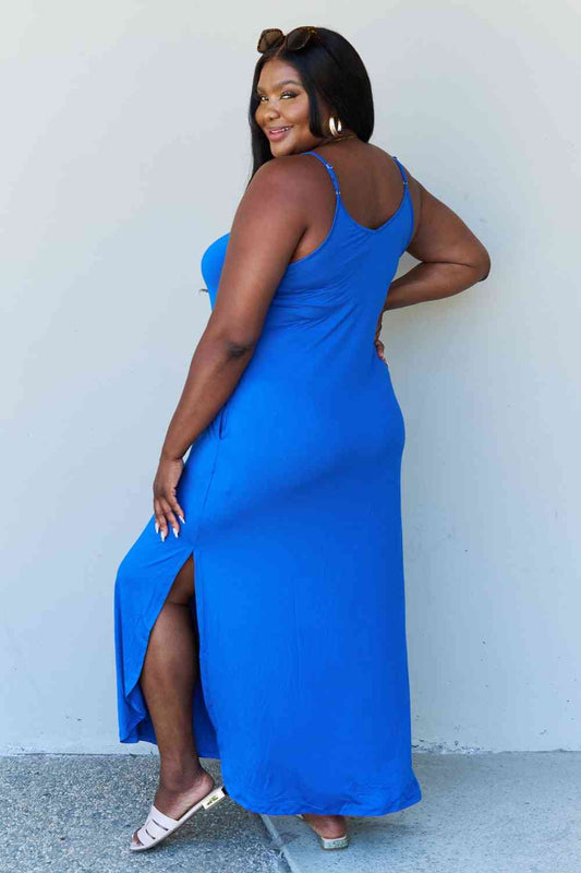 Ninexis Good Energy Full Size Cami Side Slit Maxi Dress in Royal Blue Luvéillé