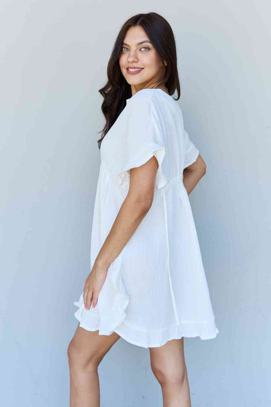 Ninexis Out Of Time Full Size Ruffle Hem Dress with Drawstring Waistband in White Luvéillé