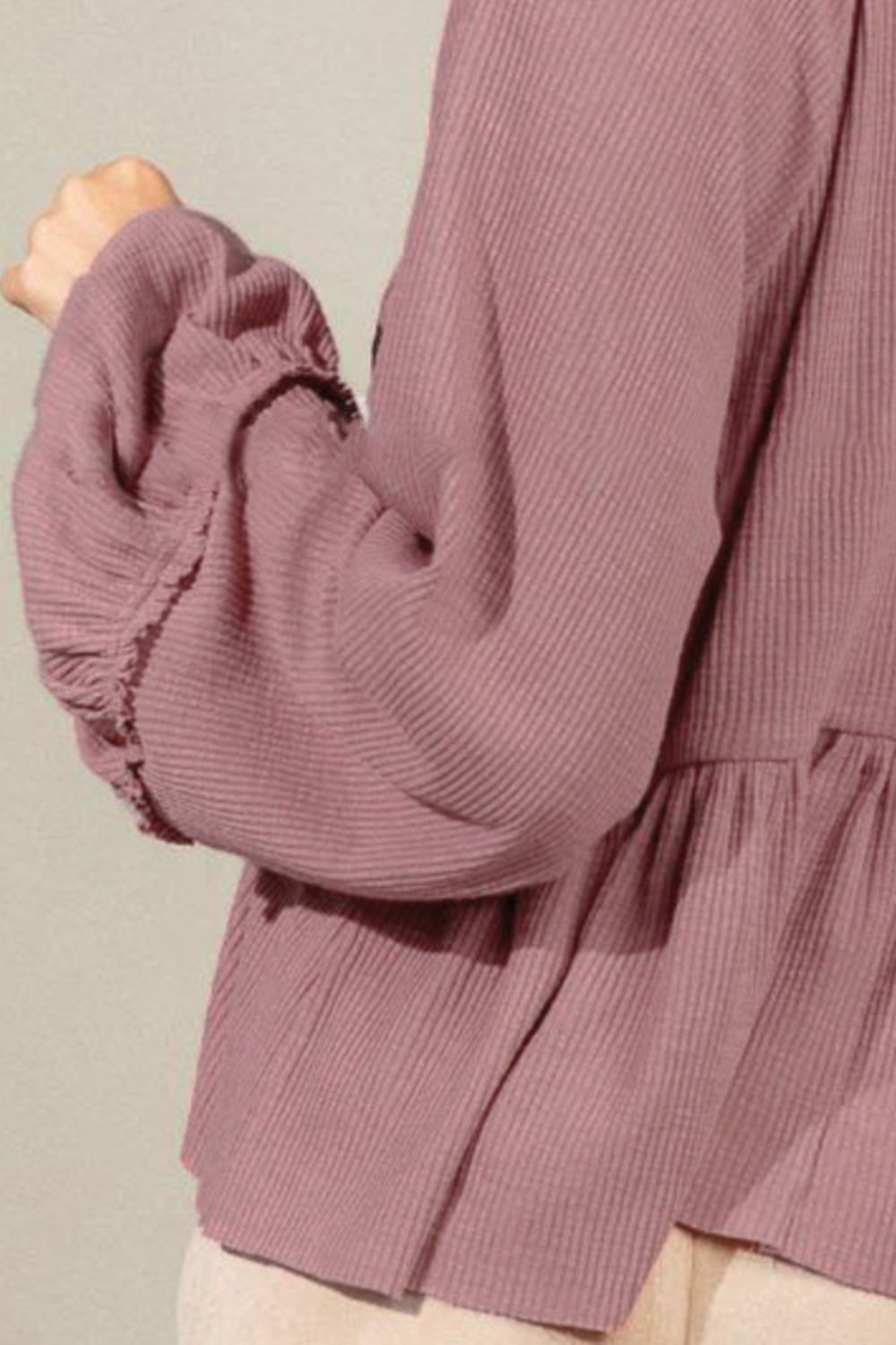 Notched Balloon Sleeve Peplum Blouse Luvéillé