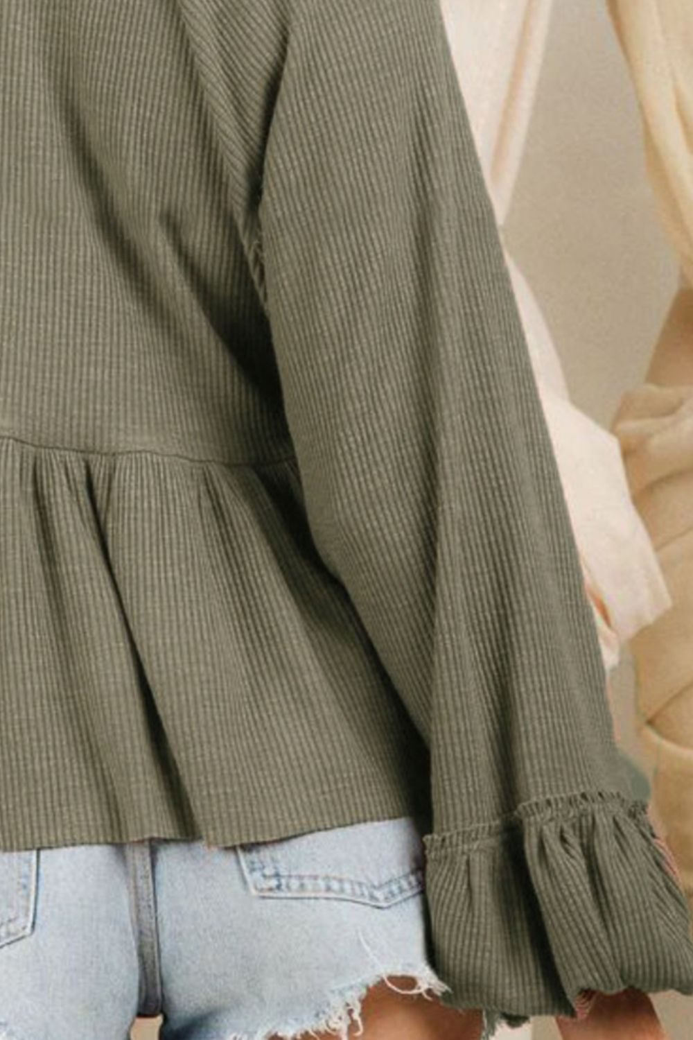 Notched Balloon Sleeve Peplum Blouse Luvéillé