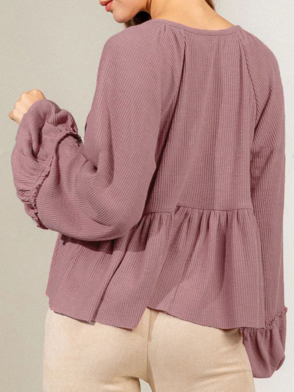 Notched Balloon Sleeve Peplum Blouse Luvéillé