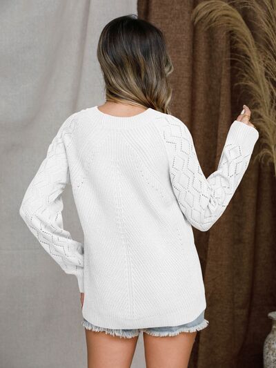 Openwork Round Neck Raglan Sleeve Sweater Luvéillé