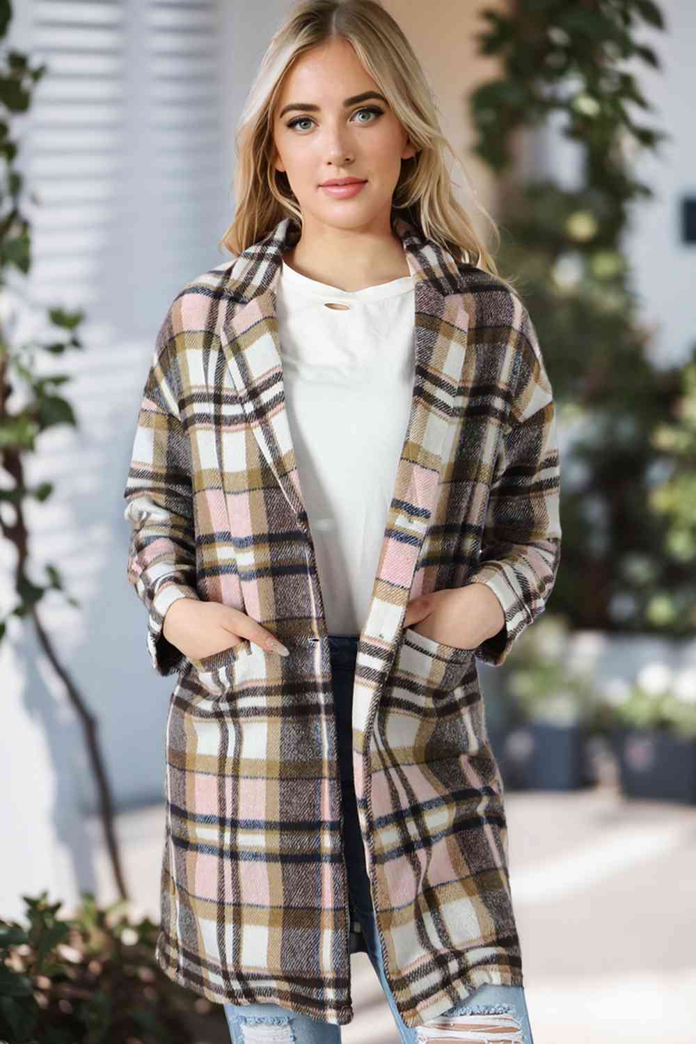 Plaid Longline Jacket with Pockets Luvéillé