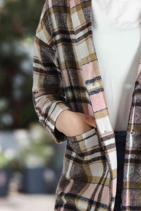 Plaid Longline Jacket with Pockets Luvéillé
