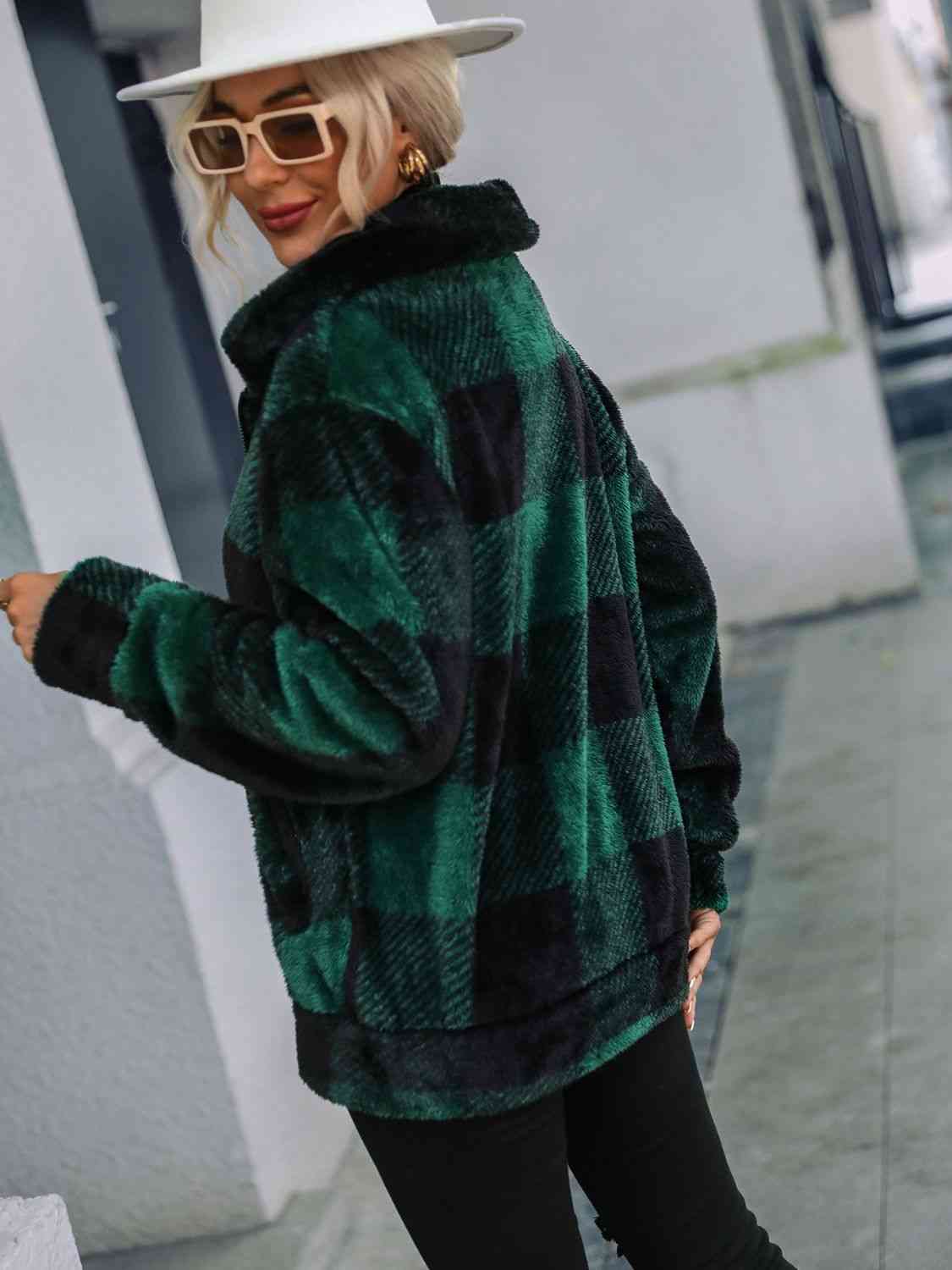 Plaid Zip-Up Collared Jacket Luvéillé