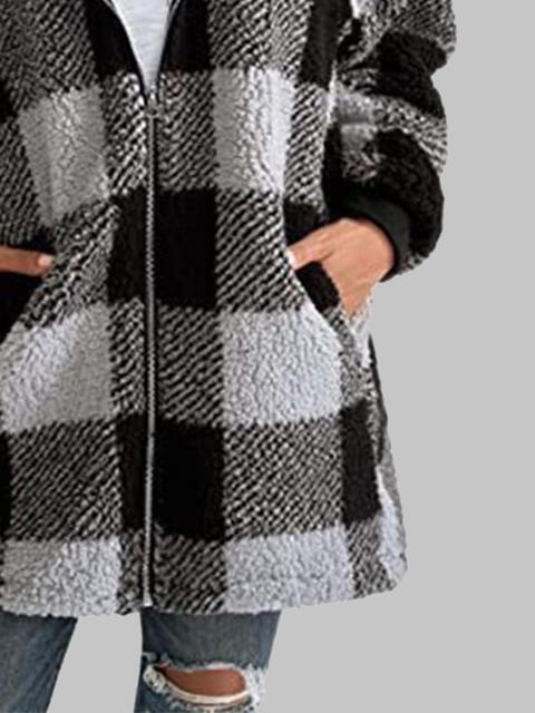 Plaid Zip-Up Hooded Jacket with Pockets Luvéillé