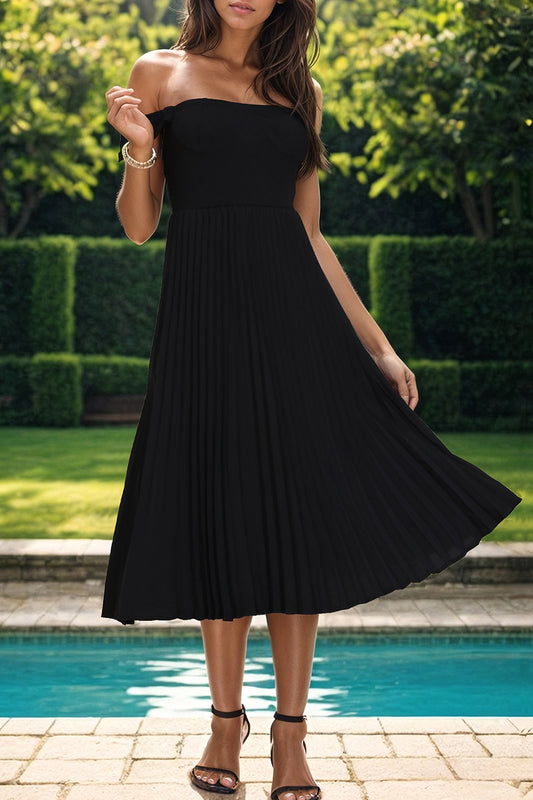 Pleated Off-Shoulder Midi Dress Luvéillé