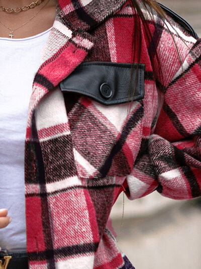 Pocketed Plaid Button Up Dropped Shoulder Shacket Luvéillé