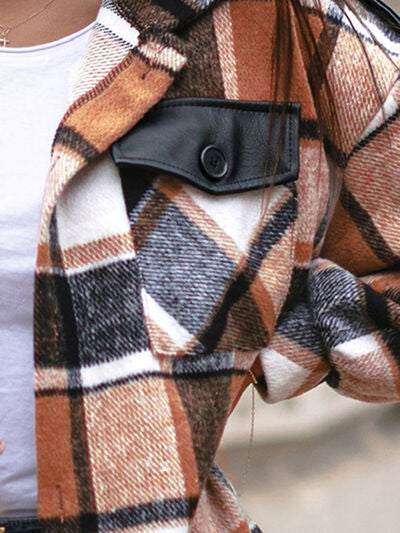 Pocketed Plaid Button Up Dropped Shoulder Shacket Luvéillé