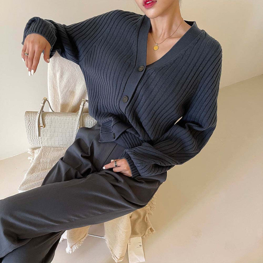 Retro Lazy Style Thin V-neck Single-breasted Pit Strip Luvéillé