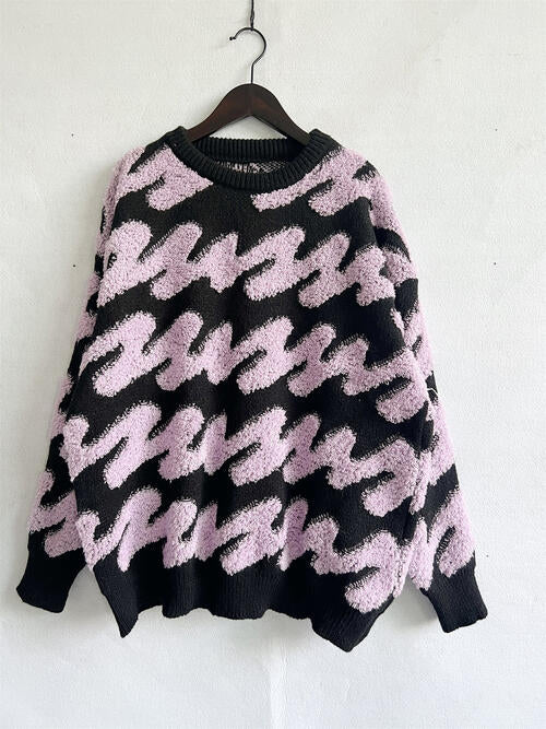 Ribbed Striped Dropped Shoulder Sweater Luvéillé