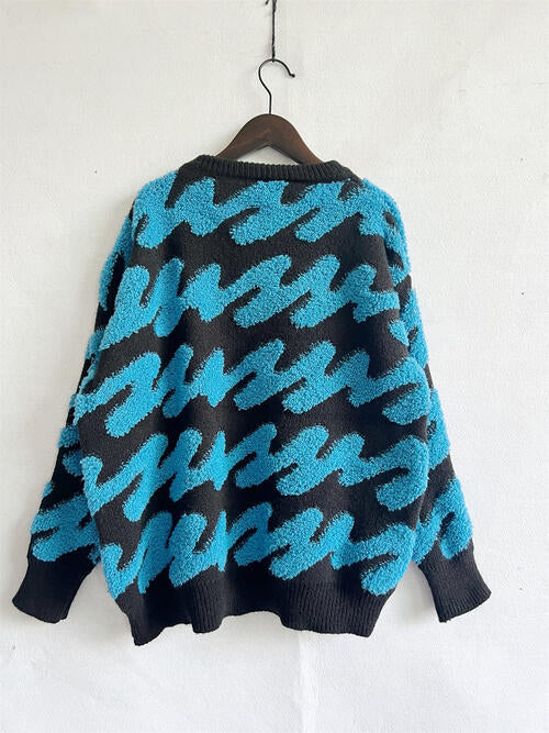Ribbed Striped Dropped Shoulder Sweater Luvéillé