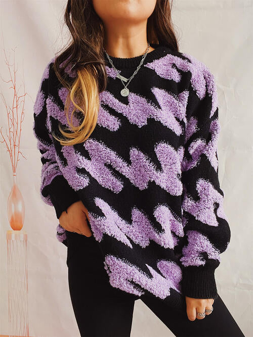 Ribbed Striped Dropped Shoulder Sweater Luvéillé