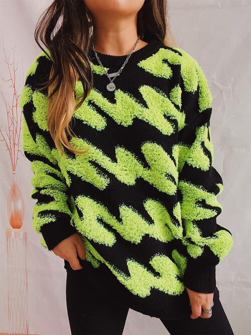 Ribbed Striped Dropped Shoulder Sweater Luvéillé