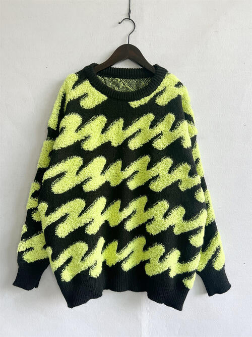 Ribbed Striped Dropped Shoulder Sweater Luvéillé